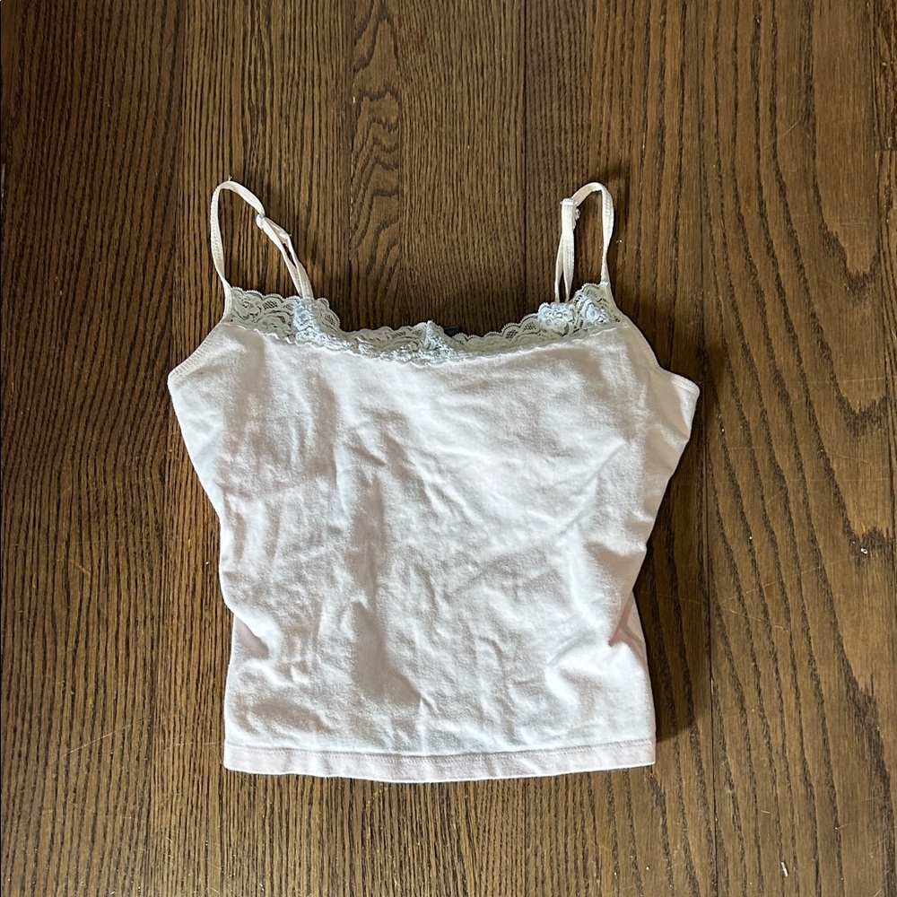 Moda International White Lace-Trim pink tank top sz M